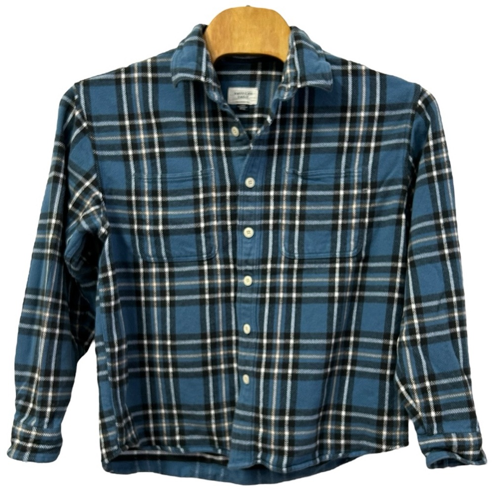 American Eagle Men’s Relaxed Fit‎ Flannel Plaid Button Down Shacket Shirt  Sz L